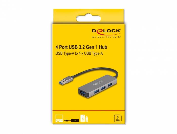 Delock 63171 USB-Hub 4 Port USB-A USB 3.1 Gen1 5 GBit/s Grau 63171-3
