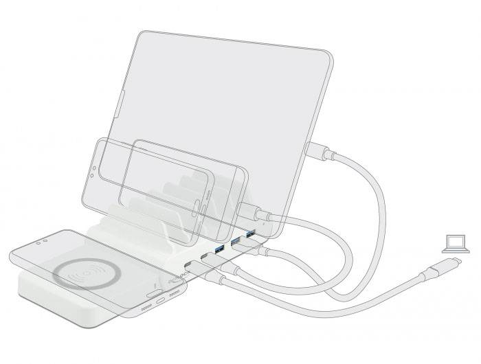 Delock 41450 USB Ladegerät USB-C®, USB-A USB PD, Qi Wireless Charging Weiß Steckdose, Innenbereich Überstromschutz, Wire-4