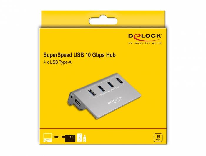 Delock 64181 USB-Hub 4 Port USB-A, DC-Buchse 3.5 mm USB 3.2 Gen2 10 GBit/s Grau 64181-5