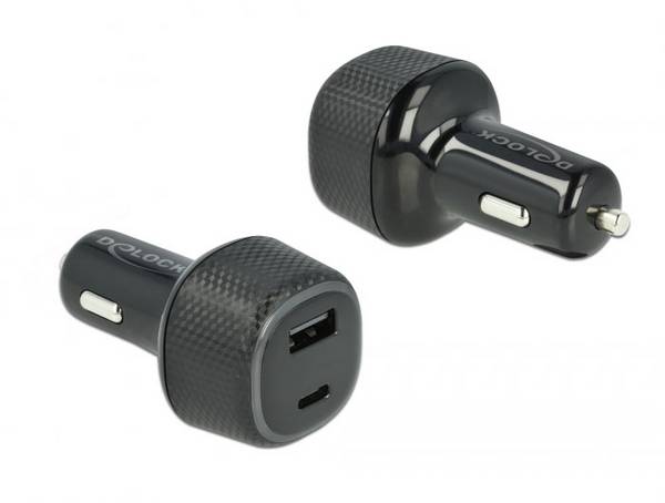 Delock 64108 USB Ladegerät 63 W 1x USB-C®, 1x USB-A Quick Charge, USB PD Schwarz KFZ, LKW Schnellladegerät