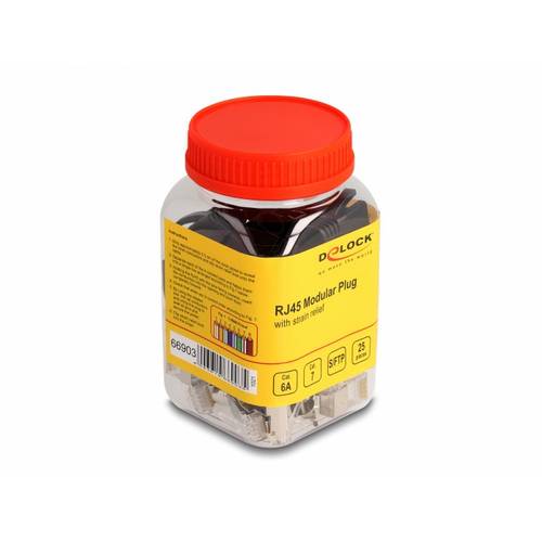 Thumbnail - Delock 66903 RJ45 Modularer Stecker mit Zugentlastung Cat.6A, Cat.7 und Knickschutztülle 25er Set 66903 Schwarz 1 St.