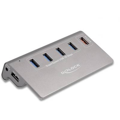 Delock 64182 USB-Hub 4+1 Port USB-A, DC-Buchse 3.5 mm USB 3.2 Gen2 10 GBit/s Grau 64182-0