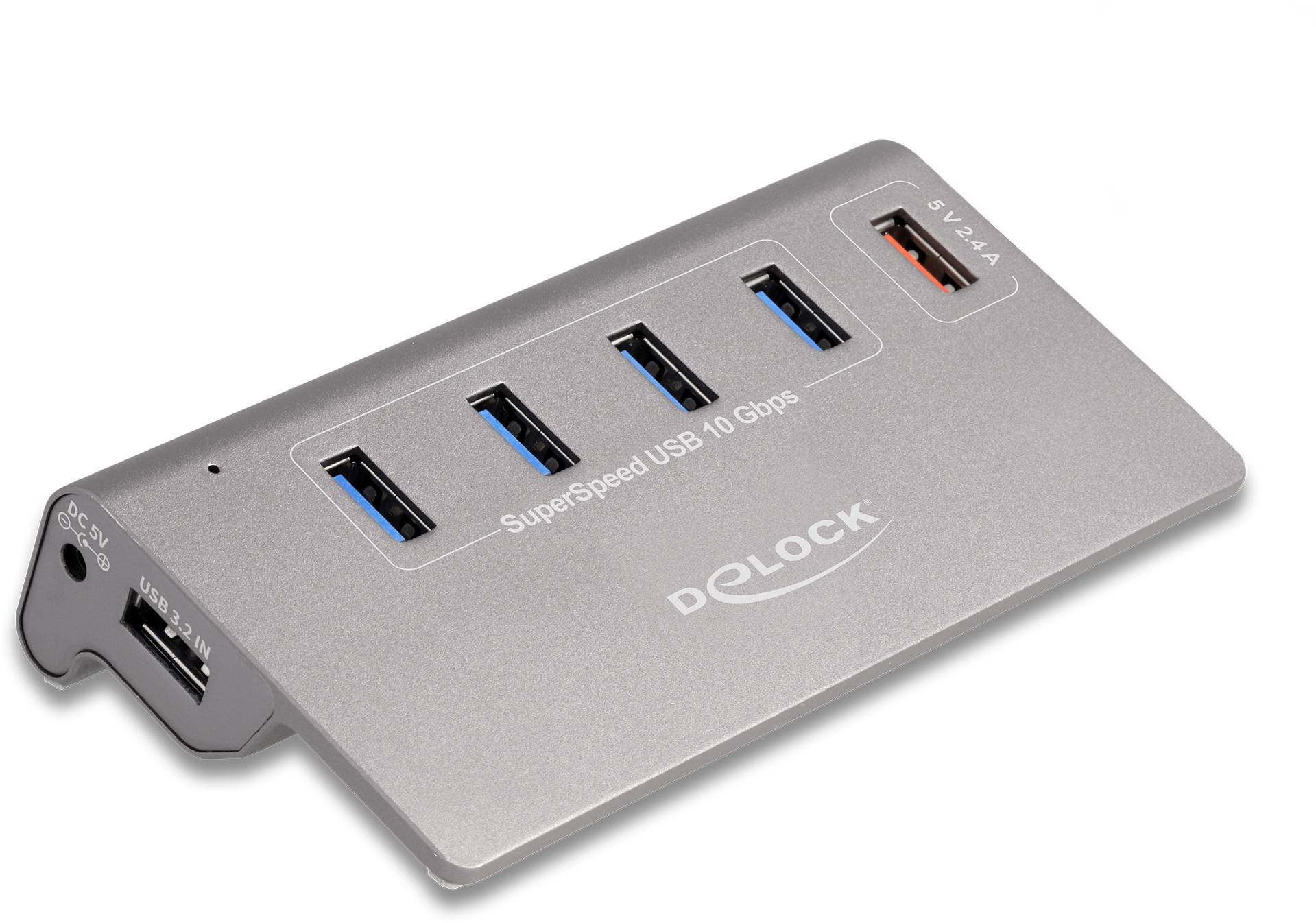Delock 64182 USB-Hub 4+1 Port USB-A, DC-Buchse 3.5 mm USB 3.2 Gen2 10 GBit/s Grau 64182-1