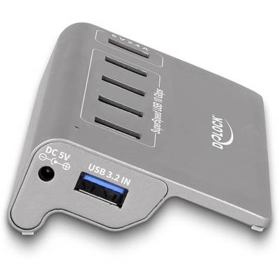 Delock 64182 USB-Hub 4+1 Port USB-A, DC-Buchse 3.5 mm USB 3.2 Gen2 10 GBit/s Grau 64182-2