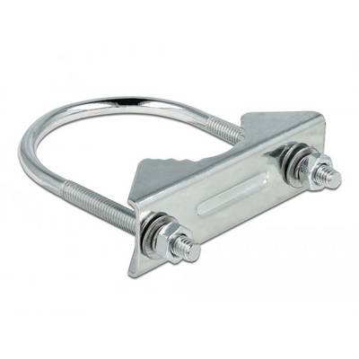 Metallschelle in U-Form mit zwei Schrauben und Muttern, verwendet zur Befestigung von Rohren oder Stangen an einer flachen Oberfläche.