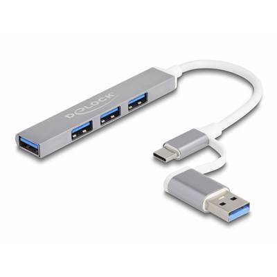 Delock 64214 USB-Hub 4 Port USB-A USB 3.2 Gen1 5 GBit/s mit USB-C® Stecker Silber 64214-0
