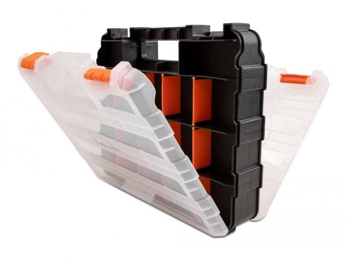Universal Delock 18417 Sortimentsbox (B x H x T) 270 x 80 x 320 mm Anzahl Fächer: 34 spritzwassergeschützt, transparente-3