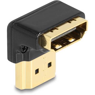 Ein HDMI-Winkeladapter mit goldbeschichteten Anschlüssen, der ermöglicht, HDMI-Kabel in engen Räumen um 90 Grad zu biegen.