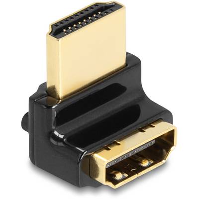 HDMI-Adapter mit einem männlichen und einem weiblichen Anschluss. Schwarzes Gehäuse, vergoldete Steckverbindungen für optimierte Signalübertragung.