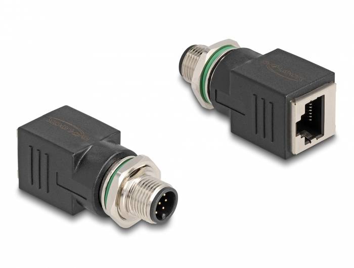 Delock M12 / RJ45 Netzwerk Adapter [1x M12-Stecker - 1x RJ45-Buchse] Schwarz-0