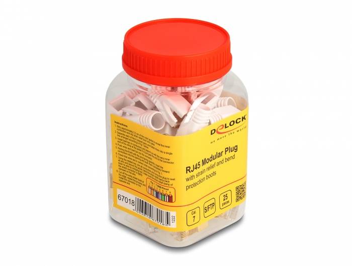 Thumbnail - Delock 67018 RJ45 Modularer Stecker mit Zugentlastung und Knickschutztülle für Cat.7 Rundkabel 25er Set 67018 Gold, Weiß...