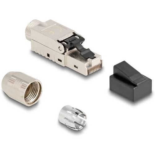 Thumbnail - Delock 87988 RJ45 Stecker feldkonfektionierbar Cat.6A mit Kabelverschraubung und Staubschutz werkzeugfrei 87988 Silber 1...