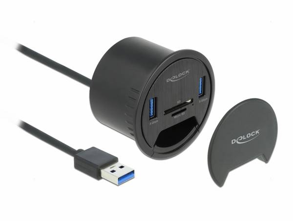 Delock 64152 USB-Hub 2 Port USB-A, SD, microSD USB 3.2 Gen1 5 GBit/s Schwarz 64152