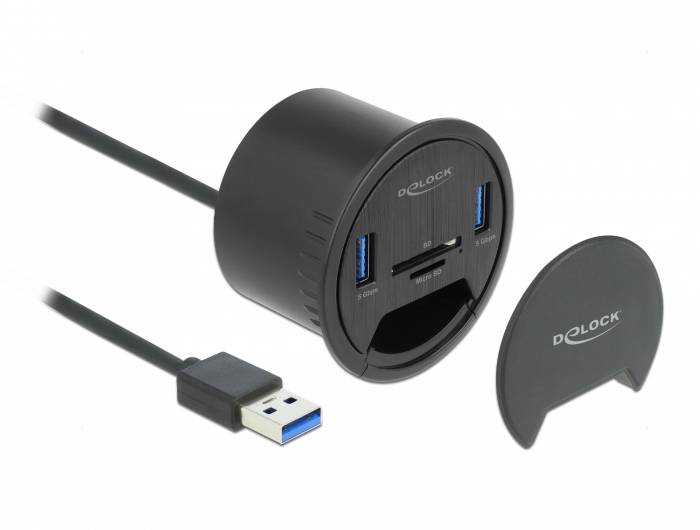 Delock 64152 USB-Hub 2 Port USB-A, SD, microSD USB 3.2 Gen1 5 GBit/s Schwarz 64152-0