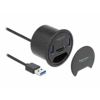Delock 64152 USB-Hub 2 Port USB-A, SD, microSD USB 3.2 Gen1 5 GBit/s Schwarz 64152-1