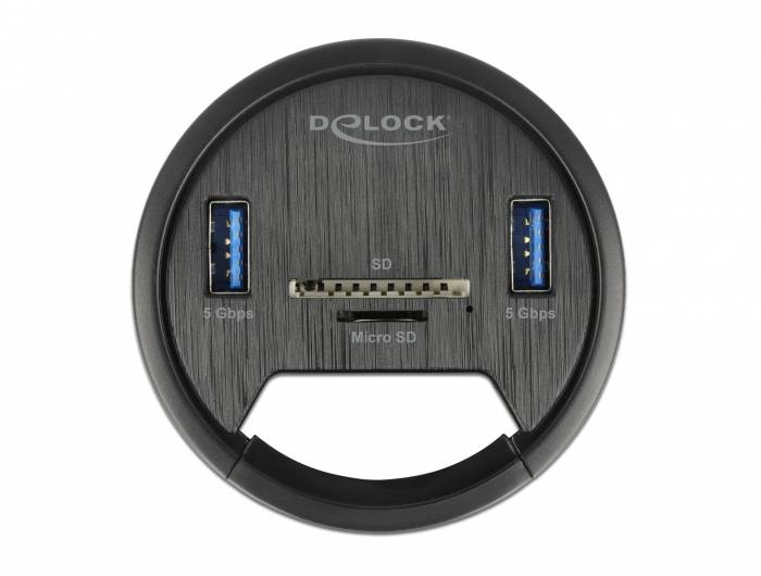 Delock 64152 USB-Hub 2 Port USB-A, SD, microSD USB 3.2 Gen1 5 GBit/s Schwarz 64152-2