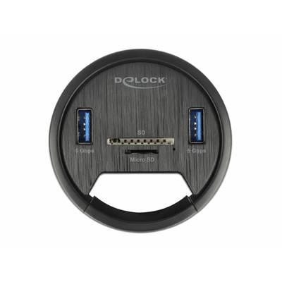 Delock 64152 USB-Hub 2 Port USB-A, SD, microSD USB 3.2 Gen1 5 GBit/s Schwarz 64152-2