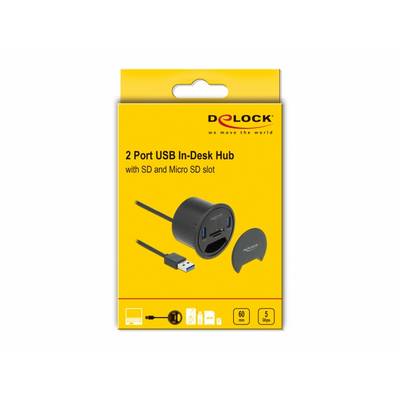 Delock 64152 USB-Hub 2 Port USB-A, SD, microSD USB 3.2 Gen1 5 GBit/s Schwarz 64152-3