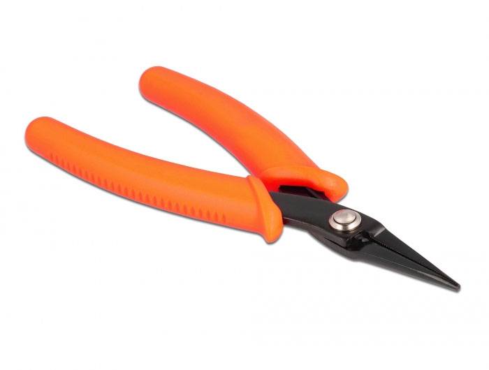 Eine orange-graue Gartenschere mit ergonomischen Griffen aus Kunststoff, auf weißem Hintergrund dargestellt.