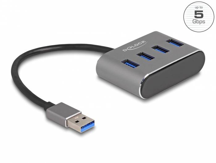 Thumbnail - Delock 63190 USB-Hub 4 Port USB-A USB 3.1 Gen1 5 GBit/s Schwarz 63190