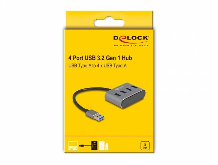 Delock 63190 USB-Hub 4 Port USB-A USB 3.1 Gen1 5 GBit/s Schwarz 63190-3