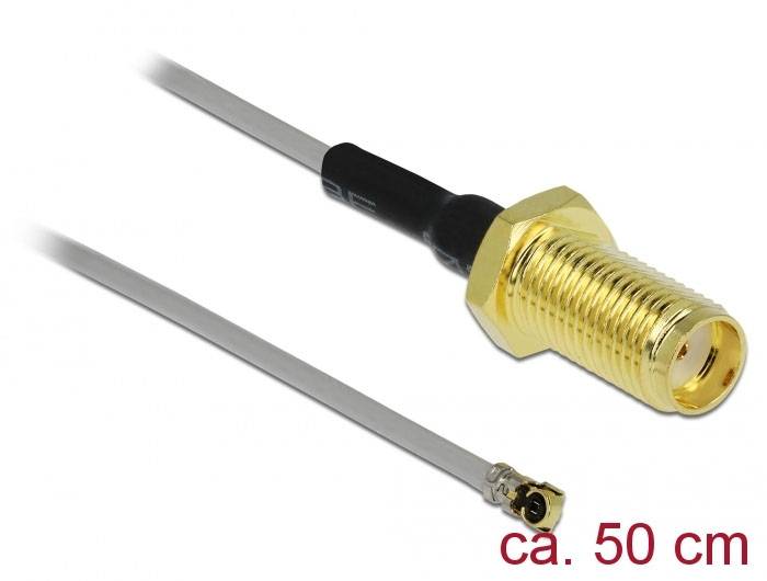 Delock WLAN-Antennen Anschlusskabel [1x SMA-Buchse - 1x IPEX-Stecker] 0.5 m Schwarz, Gold, Grau-1