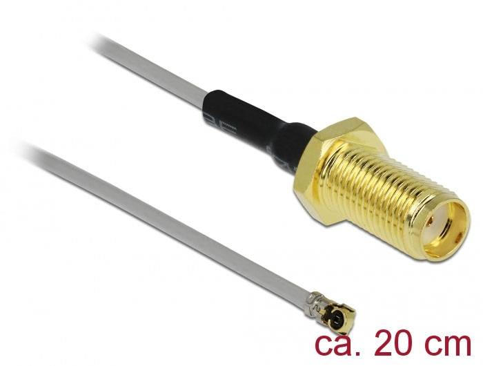 Delock WLAN-Antennen Anschlusskabel [1x SMA-Buchse - 1x IPEX-Stecker] 0.2 m Schwarz, Gold, Grau