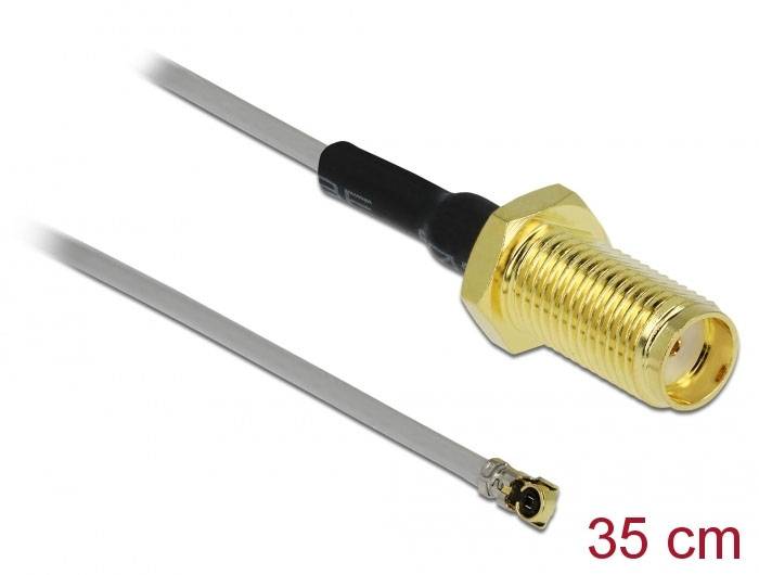 Delock WLAN-Antennen Anschlusskabel [1x SMA-Buchse - 1x IPEX-Stecker] 0.35 m Schwarz, Gold, Grau
