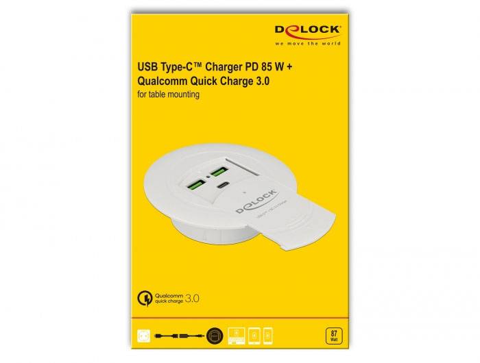 Delock 64065 USB Ladegerät 87 W USB-C® Buchse (Power Delivery), USB-A USB PD Weiß Innenbereich USB Power Delivery (USB-P-4