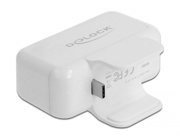 Delock 64080 USB Ladegerät 74 W USB-C® Buchse (Power Delivery), USB-A Buchse USB PD Weiß Steckdose USB Power Delivery (U-2