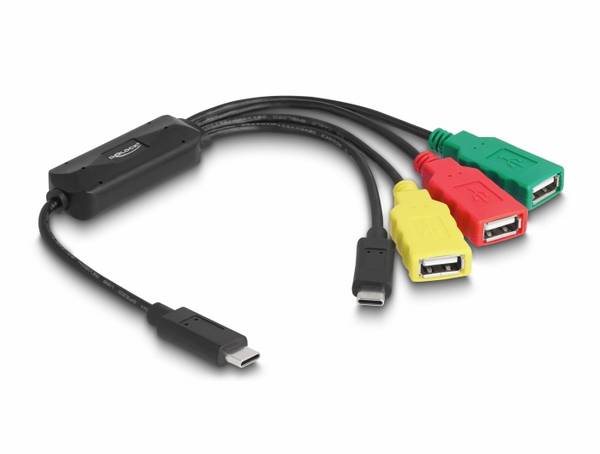 Delock 64203 USB-Hub 3+1 Port USB-A, USB-C® USB 2.0 480 MBit/s mit USB-C® Stecker Mehrfarbig 64203