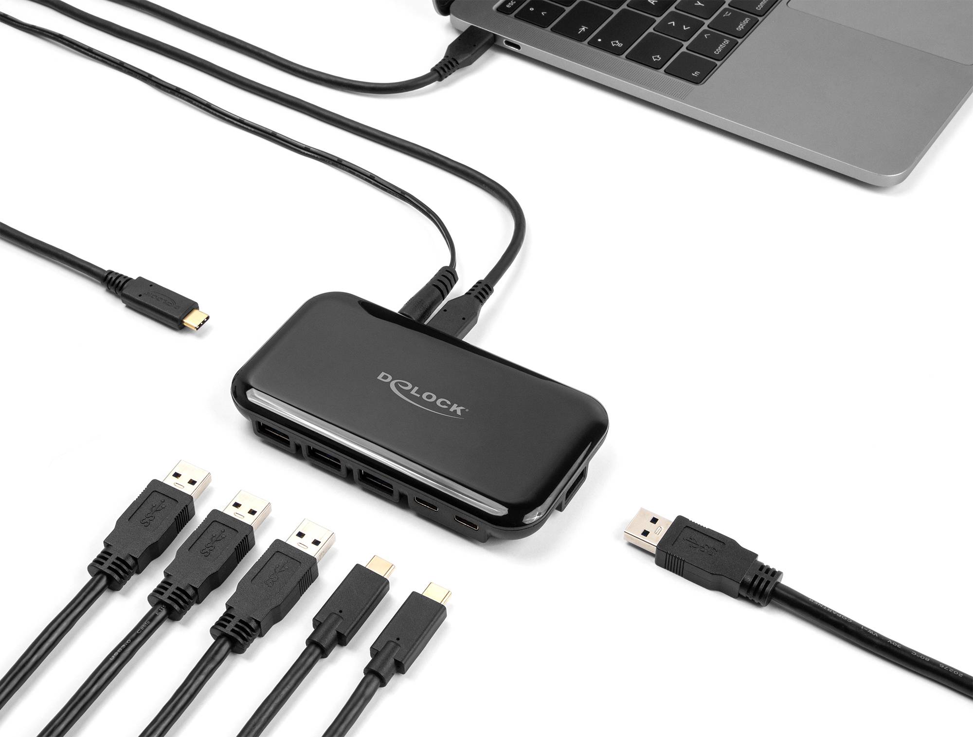 Delock 64209 USB-Hub 4+3 Port USB-A, USB-C® USB 3.2 Gen2 10 GBit/s mit USB-C® Stecker Schwarz 64209-4