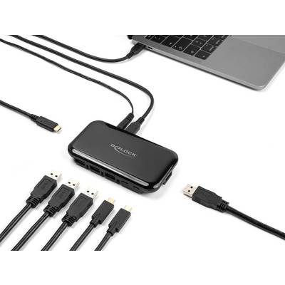 Delock 64209 USB-Hub 4+3 Port USB-A, USB-C® USB 3.2 Gen2 10 GBit/s mit USB-C® Stecker Schwarz 64209-4