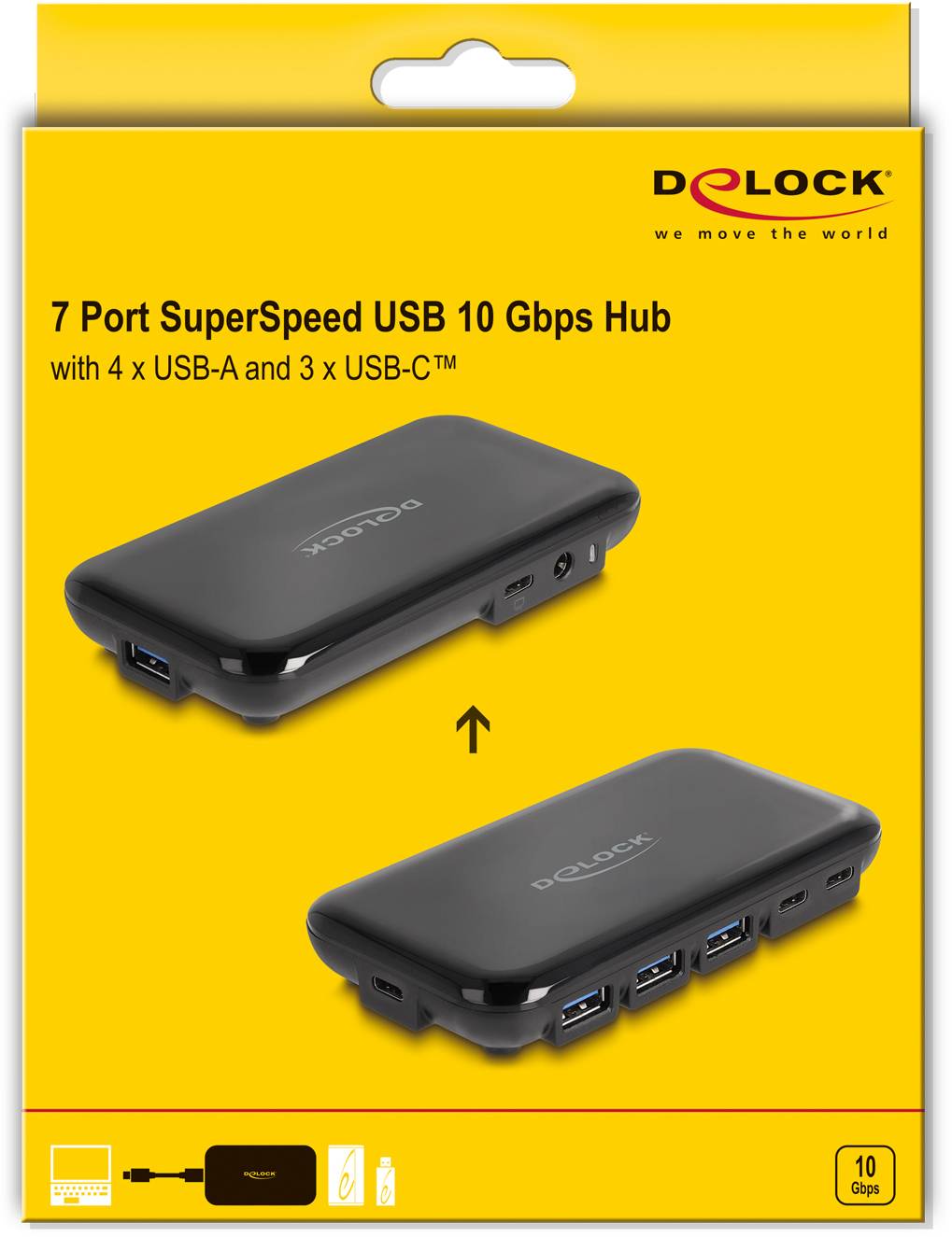 Delock 64209 USB-Hub 4+3 Port USB-A, USB-C® USB 3.2 Gen2 10 GBit/s mit USB-C® Stecker Schwarz 64209-5