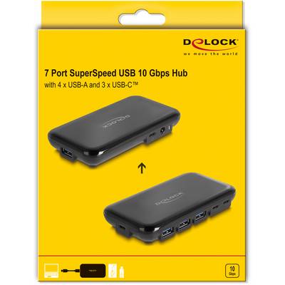 Delock 64209 USB-Hub 4+3 Port USB-A, USB-C® USB 3.2 Gen2 10 GBit/s mit USB-C® Stecker Schwarz 64209-5