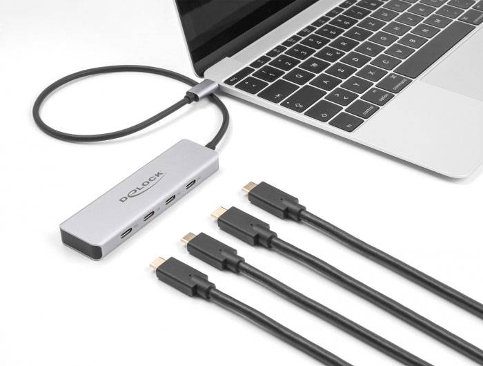 Delock 64231 USB-Hub 4 Port USB-C® USB 3.2 Gen2 10 GBit/s mit USB-C® Stecker Grau 64231-0