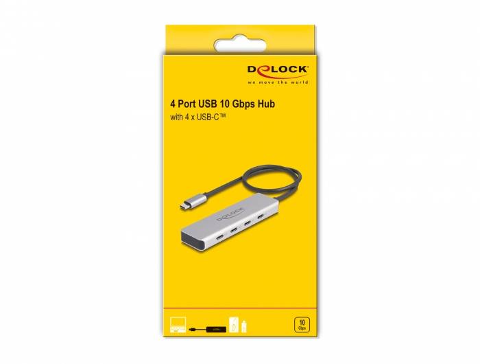 Delock 64231 USB-Hub 4 Port USB-C® USB 3.2 Gen2 10 GBit/s mit USB-C® Stecker Grau 64231-3