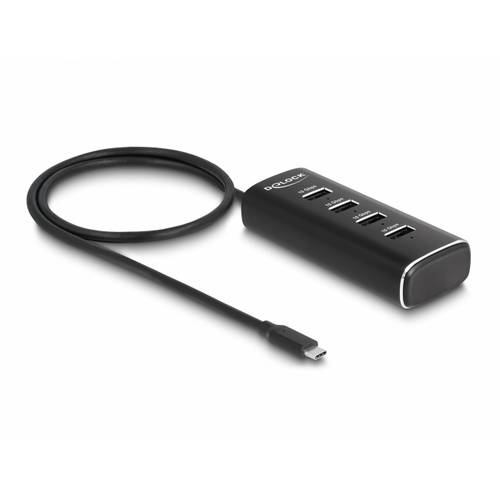Delock 64233 USB-Hub 4 Port USB-A, DC-Buchse 3.5 mm USB 3.2 Gen2 10 GBit/s mit USB-C® Stecker Schwarz 64233