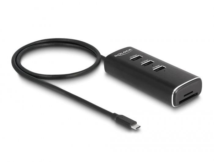 Delock 64234 USB-Hub 3 Port USB-A, SD, microSD, DC-Buchse 3.5 mm USB 3.2 Gen2 10 GBit/s mit USB-C® Stecker Schwarz 64234-1