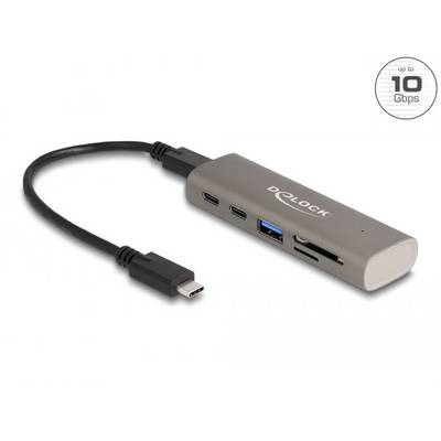 Delock 64236 USB-Hub 2+1 Port USB-A, USB-C®, SD, microSD USB 3.2 Gen2 10 GBit/s mit USB-C® Stecker Grau 64236-0