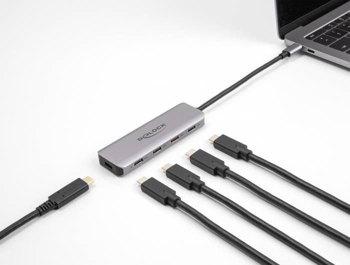 Delock 64238 USB-Hub 4 Port USB-C® USB 3.2 Gen1 5 GBit/s mit USB-C® Stecker Grau 64238-2