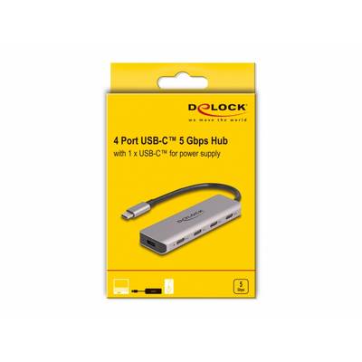 Delock 64238 USB-Hub 4 Port USB-C® USB 3.2 Gen1 5 GBit/s mit USB-C® Stecker Grau 64238-3