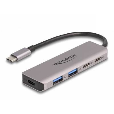 Delock 64239 USB-Hub 2+2 Port USB-A, USB-C® USB 3.2 Gen1 5 GBit/s mit USB-C® Stecker Grau 64239-0
