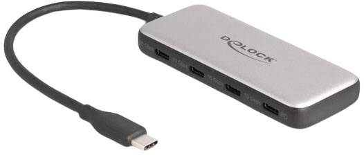 Thumbnail - Delock 64261 USB-Hub 4 Port USB-C® USB 3.2 Gen2 10 GBit/s mit USB-C® Stecker Schwarz, Grau 64261