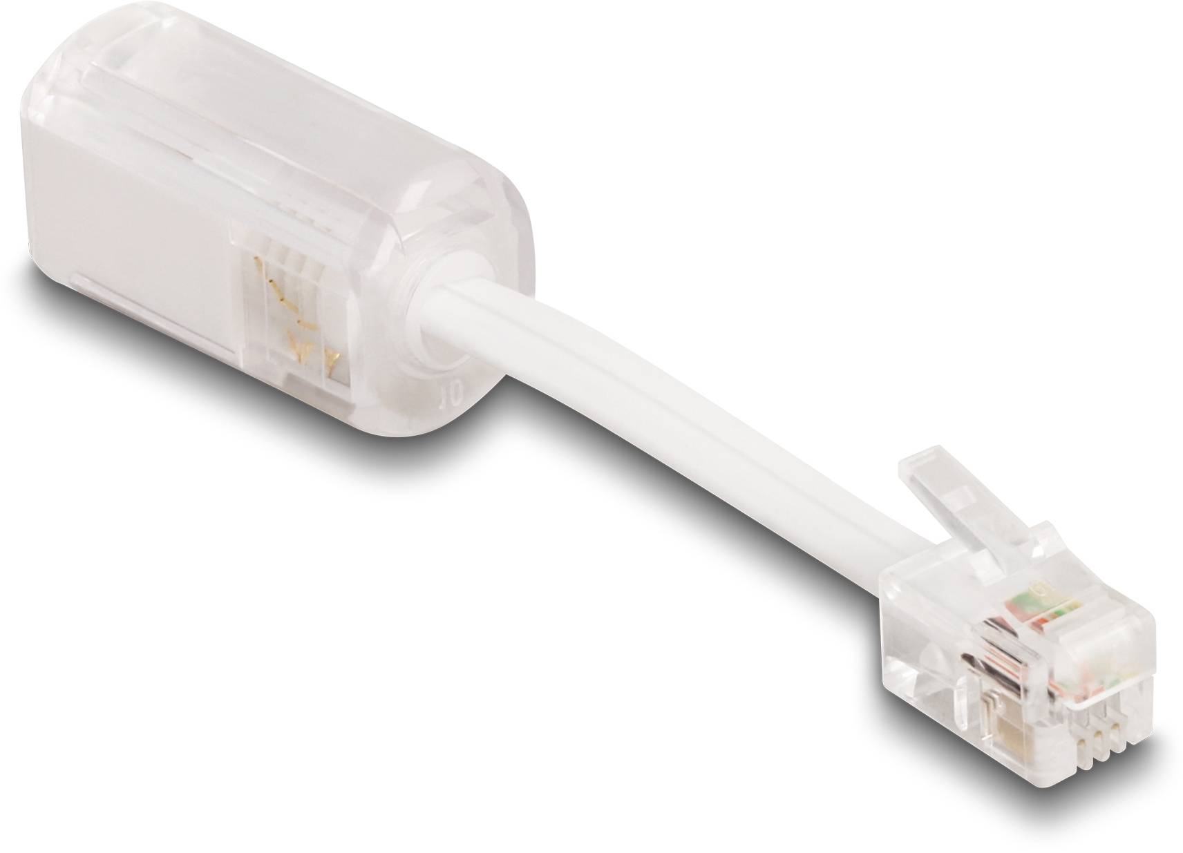 Delock Kabel-Entzwirler Adapter [1x RJ10-Stecker 4p4c - 1x RJ10-Buchse 4p4c] 0.03 m Transparent, Weiß
