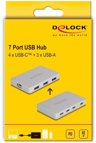 Delock 64279 USB-Hub 4+3 Port USB-A, USB-C® USB 3.2 Gen2 10 GBit/s mit USB-C® Stecker Grau 64279-5