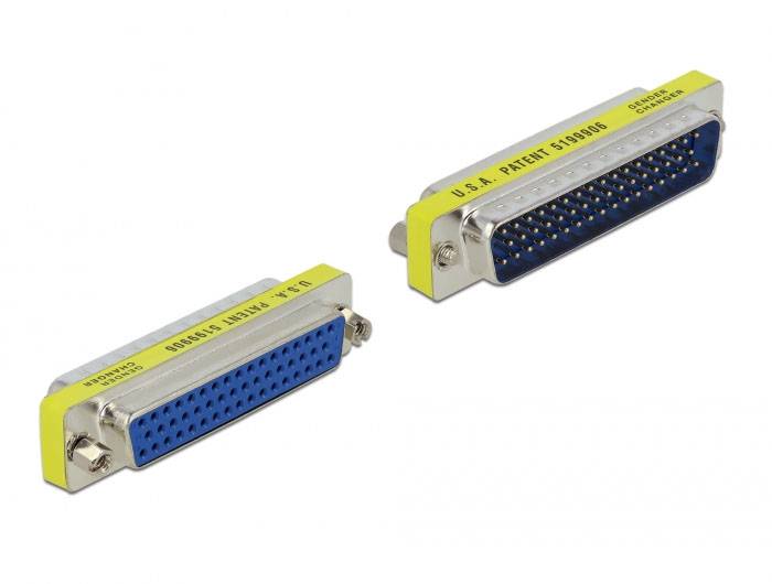 Zwei Computer-Steckverbinder mit blauen, rechteckigen Kontaktfeldern, jeweils mit mehreren Metallkontakten und gelbem Streifen am Rand.