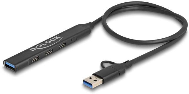 Delock 64272 USB-Hub 3+1 Port USB-A, USB-C® USB 3.2 Gen1 5 GBit/s mit USB-C® Stecker Schwarz 64272-2