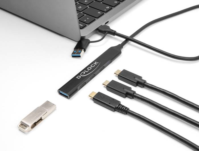 Delock 64272 USB-Hub 3+1 Port USB-A, USB-C® USB 3.2 Gen1 5 GBit/s mit USB-C® Stecker Schwarz 64272-3