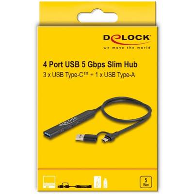 Delock 64272 USB-Hub 3+1 Port USB-A, USB-C® USB 3.2 Gen1 5 GBit/s mit USB-C® Stecker Schwarz 64272-4